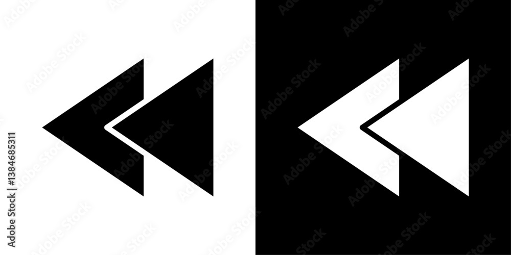 Rewind button icons vector set in solid flat style Rewind button icons vector set in solid flat style