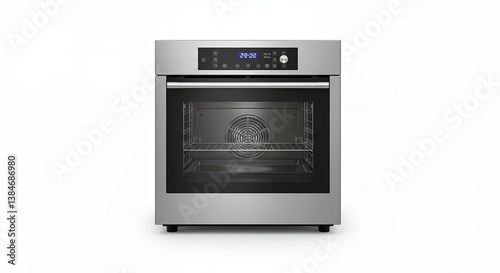 Sleek built-in oven with stainless steel finish isolated on white backdrop