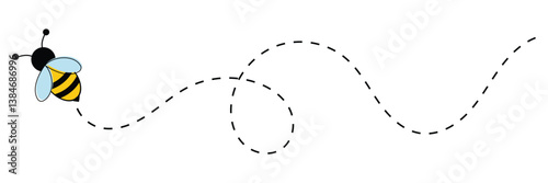 Bee flying icon set. Bee flying on a dotted path isolated on the white background. Bee flying in different style vector illustration.