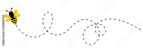 Bee flying icon set. Bee flying on a dotted path isolated on the white background. Bee flying in different style vector illustration.