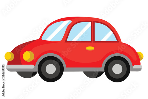 Cartoon Red Car With Yellow Headlights and a gray bumper on White Background