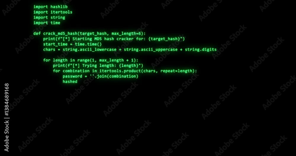 Software hack concept, Program source code, python code, Lines of Python code 