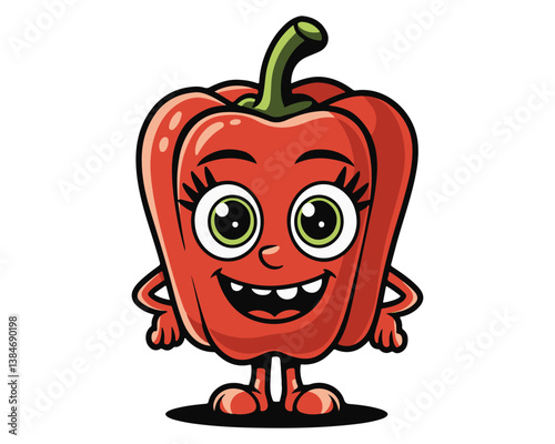 Paprika Cartoon Character Running in Rush with Cute Face