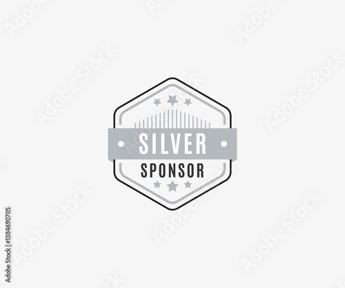 Hexagon Silver Sponsor Badge, Vector illustration