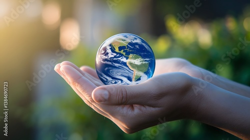 Earth Held Gently in a Hand, Representing Care for Our Planet 