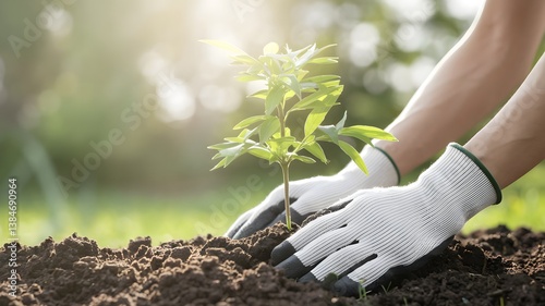Hands Planting a Sapling in Garden Soil