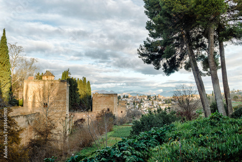 Granada, Spain: panorama of the Alhambra, Andalusian palace complex in Granada.