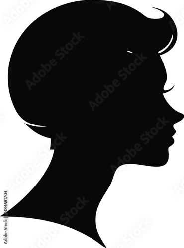 Graceful Woman Silhouette Profile, Elegant Hairstyle on Transparent Background