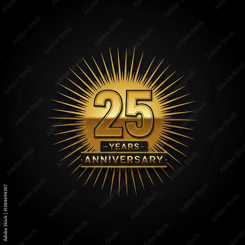 Fototapeta premium 25 years anniversary celebration design with golden emblem on black background