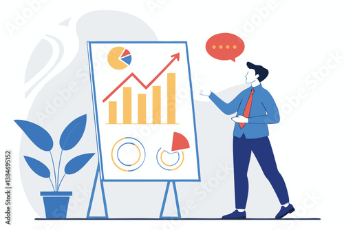 Businessman Presenting Financial Growth on Graph with Coins and Investment Insights - Success and Profit Concept
