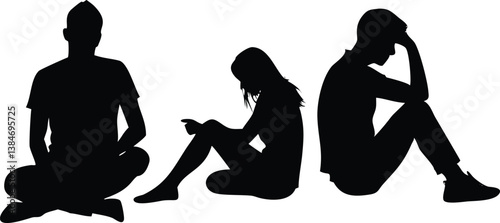 Silhouetted Figures Diverse People Sitting, Transparent Background, Casual Style