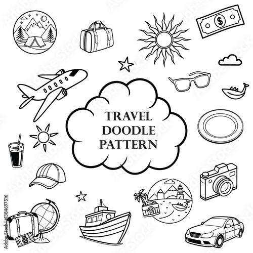 Travel Doodle Icons Pack – Hand-Drawn Vacation, Adventure & Tourism Icon Set