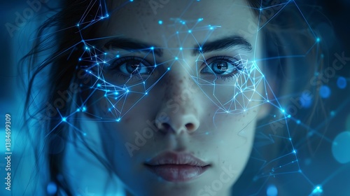 Woman's Face with Futuristic Network Overlay Digital Art Technology
