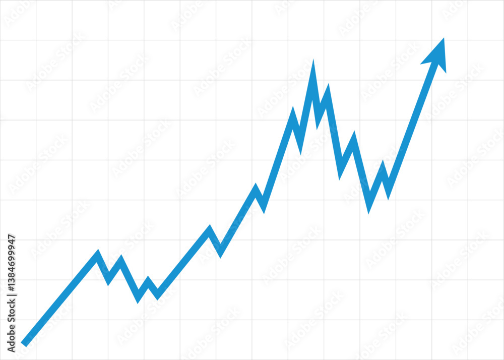 Blue Business Arrow Graph Rising Through Volatility Represent Profit and Growth in Unpredictable Times