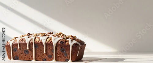 Fruit and nut loaf cake with icing drizzle