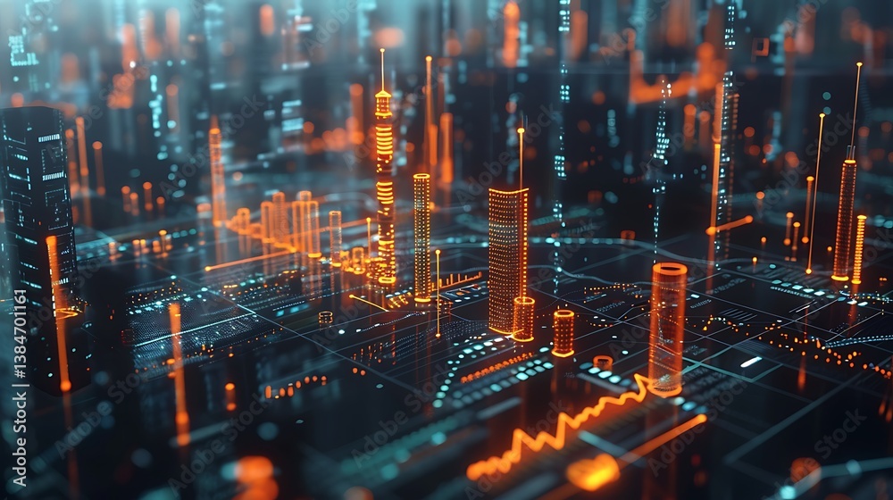 Futuristic Digital Cityscape Abstract Visualization Technology Innovation Network Data Futuristic Digital Cityscape Abstract Visualization Technology Innovation Network Data