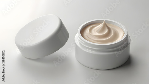 White open jar with cream on light background