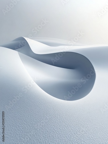 Pure white snowy landscape with soft curves and delicate shadows creating a calming and serene minimalist atmosphere during winter