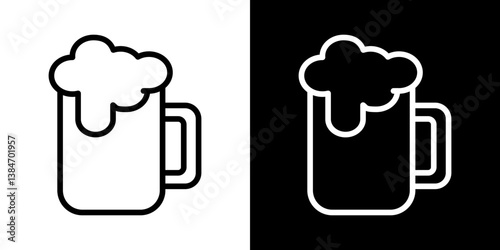 Beer mug icons vector set in stroke line style
