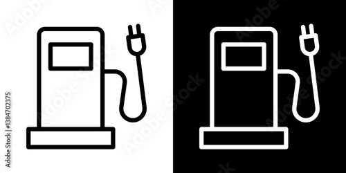 Charging station icons vector set in stroke line style