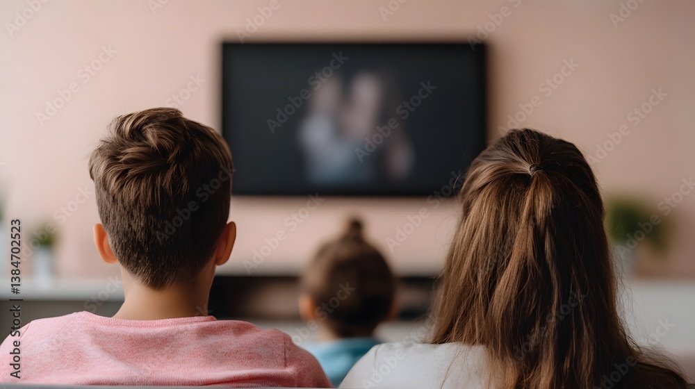 Fototapeta premium Family Enjoying Movie Night in Modern Living Room Setting