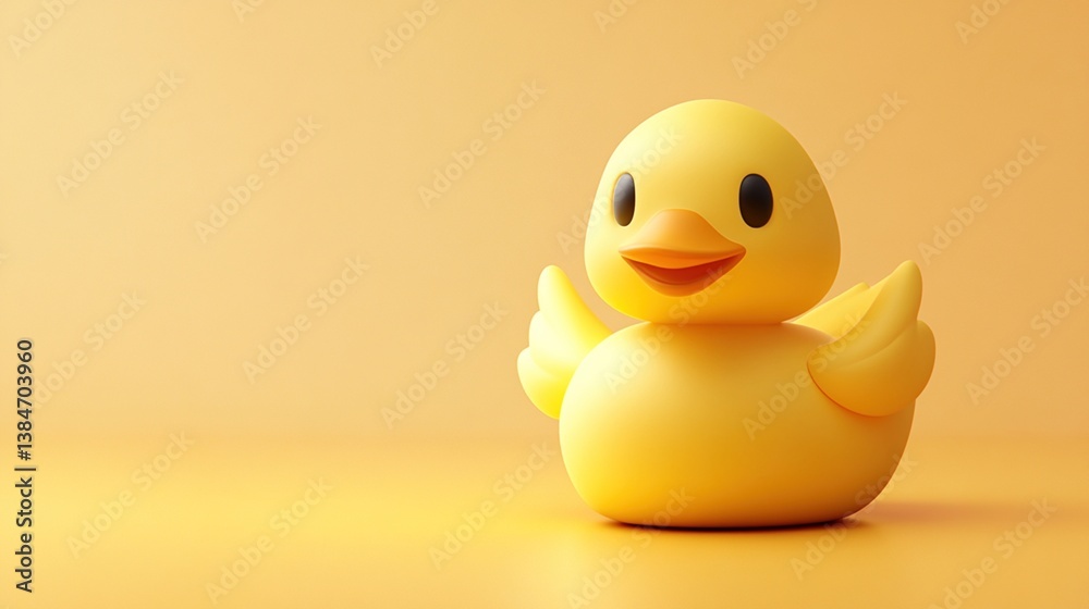 Cute yellow rubber duck on a plain orange background Cute yellow rubber duck on a plain orange background