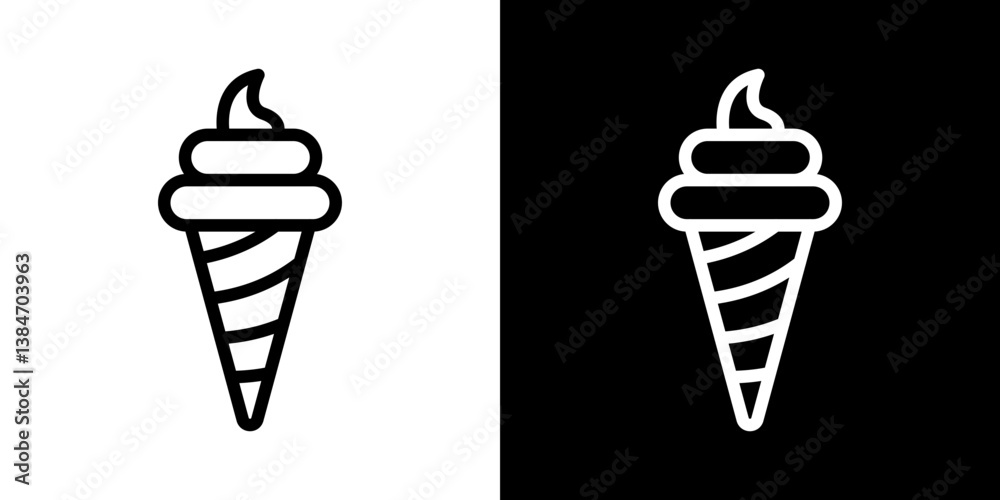 Ice cream cone icons vector set in stroke line style