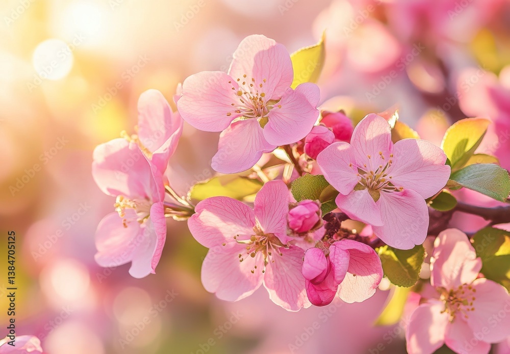 Fototapeta premium Beautiful Pink Cherry Blossoms in Spring Light and Soft Focus