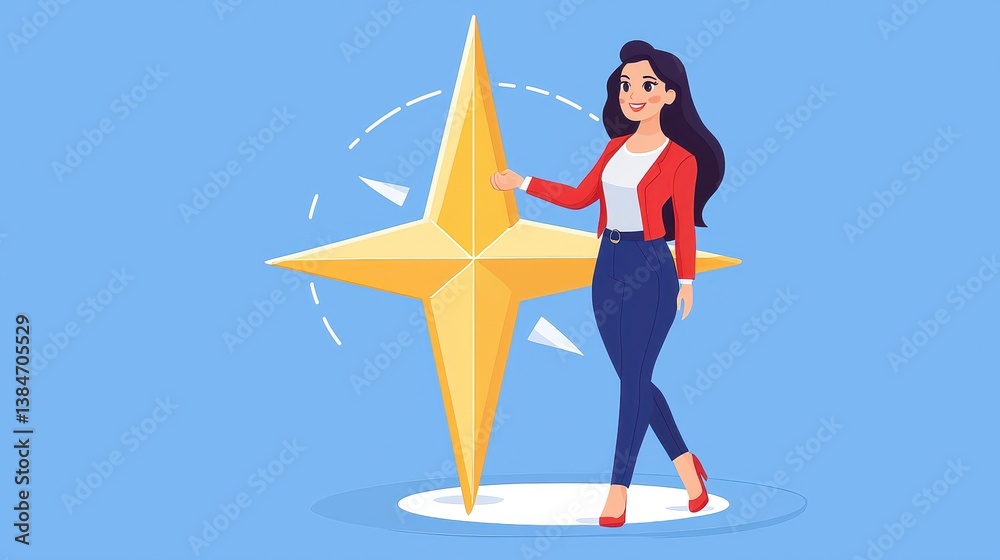 Fototapeta premium Young Woman with Gold Star Pixel Art Illustration
