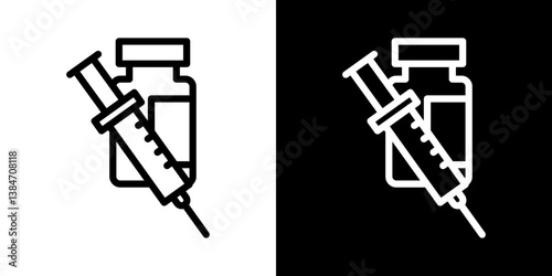 Vaccine vial icons vector set in stroke line style