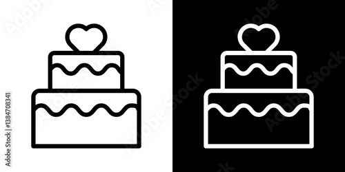 Wedding cake icons vector set in stroke line style