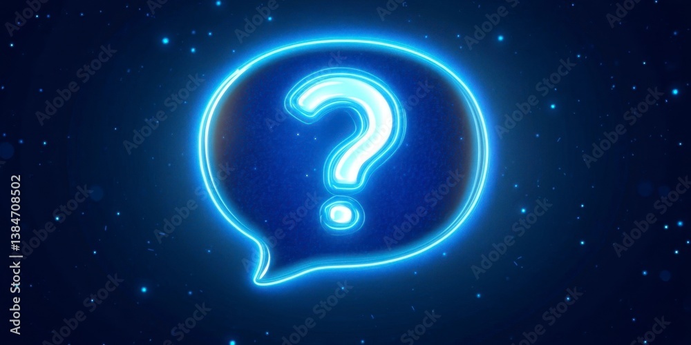 Fototapeta premium Neon Question Mark in Speech Bubble Against Starry Night Background