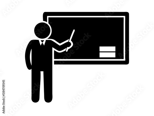 Silhouette teacher pointing at chalkboard
