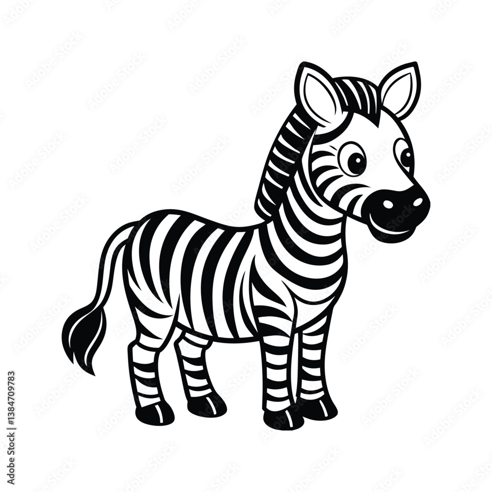 Obraz premium Black and white zebra cartoon character silhouette isolated on white background