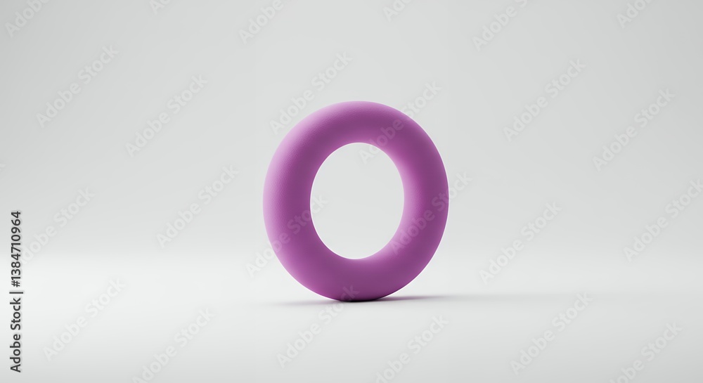 Minimalist composition of an isolated purple ring object against grey backdrop Minimalist composition of an isolated purple ring object against grey backdrop