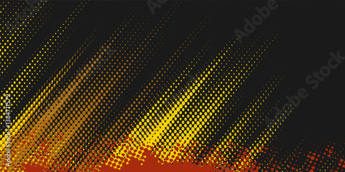 Abstract Geometric Yellow Frame Grunge Texture With Halftone Pattern Design In Black Background