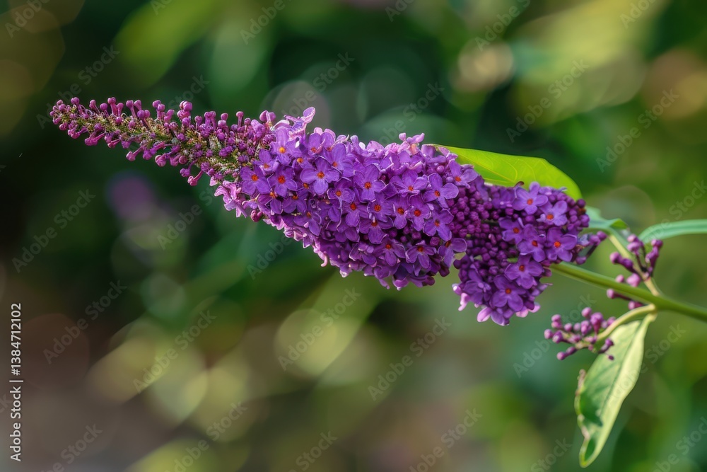 Vibrant purple butterfly bush blooms surrounded by soft green foliage in a garden during summer Vibrant purple butterfly bush blooms surrounded by soft green foliage in a garden during summer