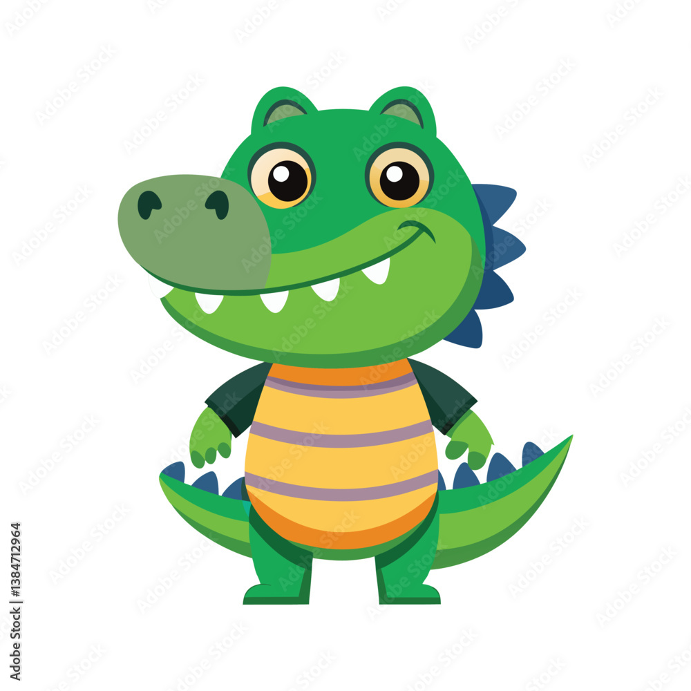 Obraz premium Cartoon crocodile with spiky tail and playful design Vector illustration isolated on white background