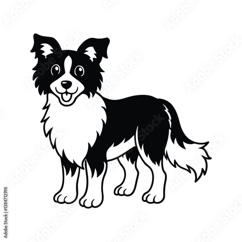 Cartoon collie puppy illustration silhouette isolated on white background