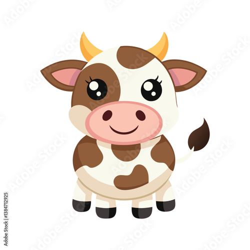Cartoon cow with a playful expression and colorful tail vector illustration isolated on white background