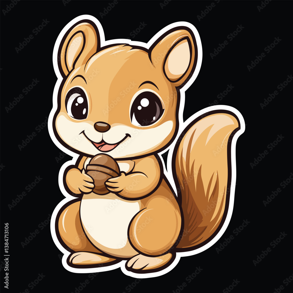 Fototapeta premium Cute Cartoon Squirrel Holding a Nut