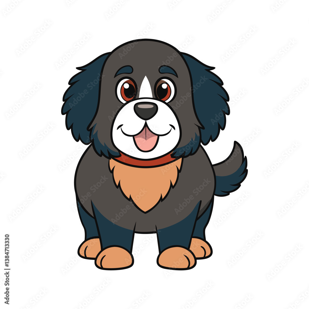 Obraz premium Cartoon dog with fluffy coat and happy expression vector illustration isolated on white background