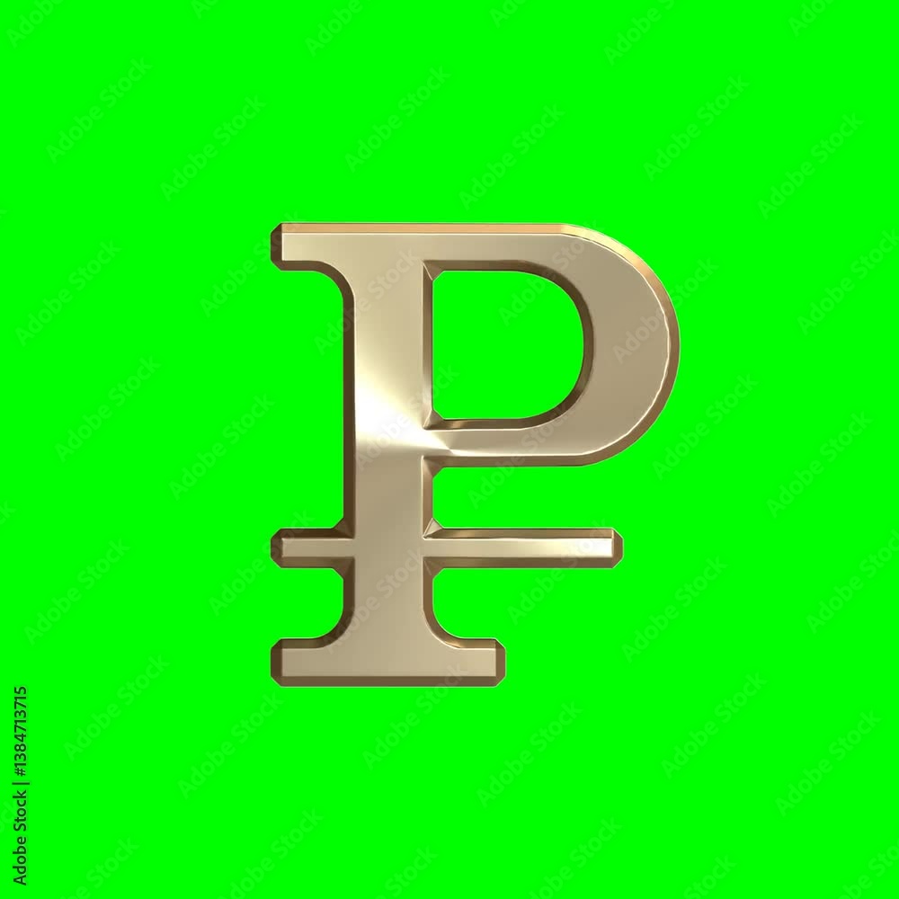 Rotation 3D Golden Russian ruble Currency Symbol with Green Screen 
