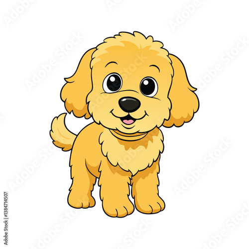 Cartoon golden doodle dog sitting with fluffy fur vector illustration isolated on white background