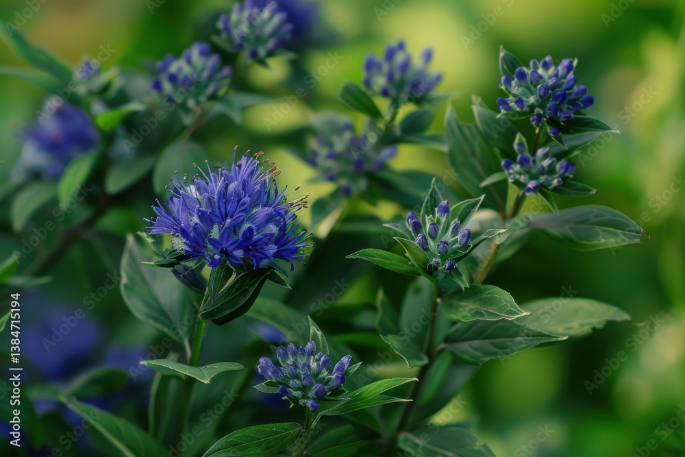 Vibrant blue wildflowers bloom in a sunny garden setting during late spring
