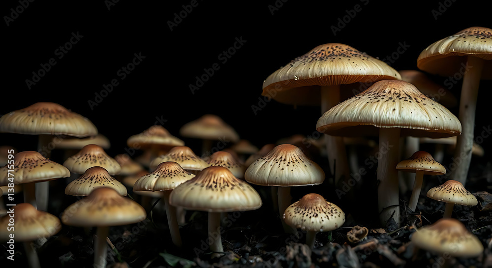 Nature of mushrooms in garden using as cover page background, created by generative ai Nature of mushrooms in garden using as cover page background, created by generative ai