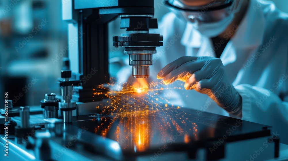 Quantum physicist adjusting laser alignment in a hightech research lab, cuttingedge science, no face Quantum physicist adjusting laser alignment in a hightech research lab, cuttingedge science, no face