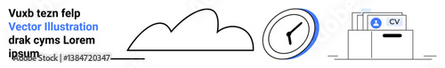 Cloud shape, clock, and document folder representing digital storage, productivity, and efficient file organization. Ideal for technology, business, workflow, management time tracking planning