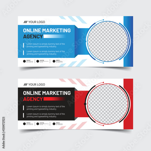 Bold Marketing Banners: Dynamically designed marketing banners showcasing online marketing agency, featuring a modern layout with customizable placeholders for logos and visuals.