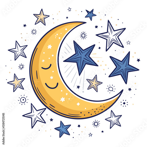 Design a vector graphic of a bold, glowing crescent moon with strong, impactful strokes.  Emphasize luminescence and a vibrant color palette.
